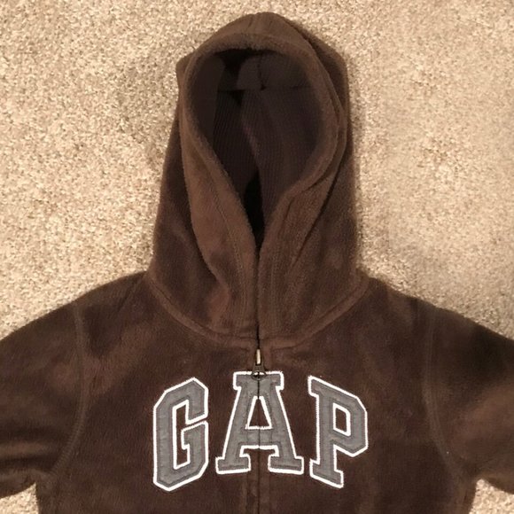 baby Gap Boys Logo Brown Cozy Fleece Hoodie Zip Sweatshirt Jacket 18-24m - Picture 2 of 3